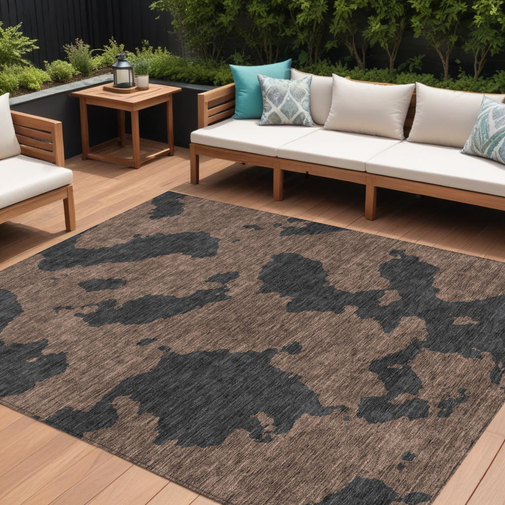 614525 9 x 12 ft. Chocolate & Charcoal Abstract Washable Indoor & Outdoor Rectangle Area Rug