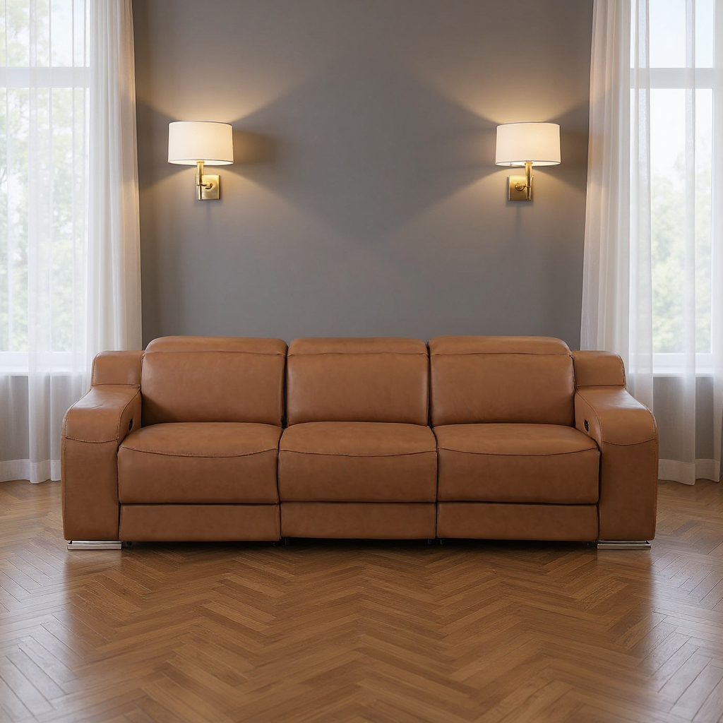 632887 Chestnut Italian Leather Reclining USB Sofa - 30 x 103 x 41 in.