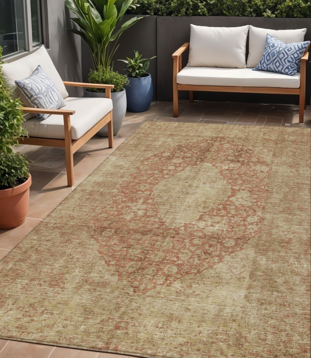 616473 5 x 8 ft. Rust & Beige Medallion Washable Indoor & Outdoor Rectangle Area Rug