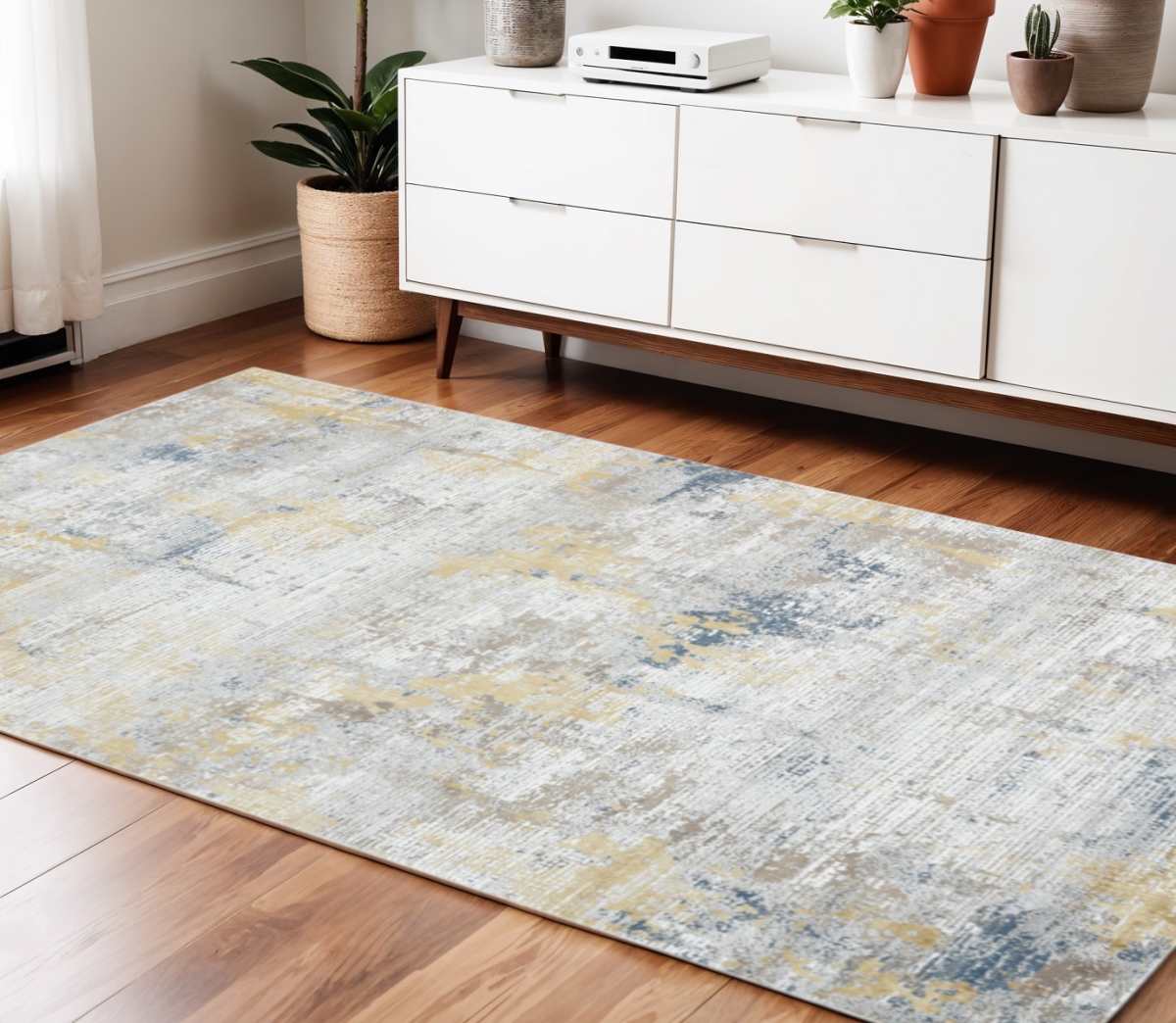 570882 4 x 6 ft. Gold Ivory & Blue Abstract Rectangle Area Rug