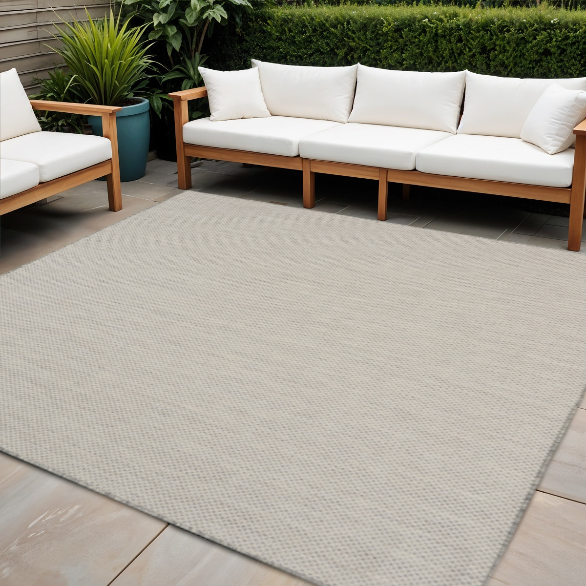 552351 6 ft. Ivory & Silver Square Geometric Indoor & Outdoor Area Rug