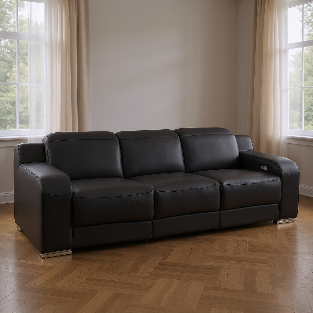 632884 103 in. Black Italian Leather Reclining USB Sofa