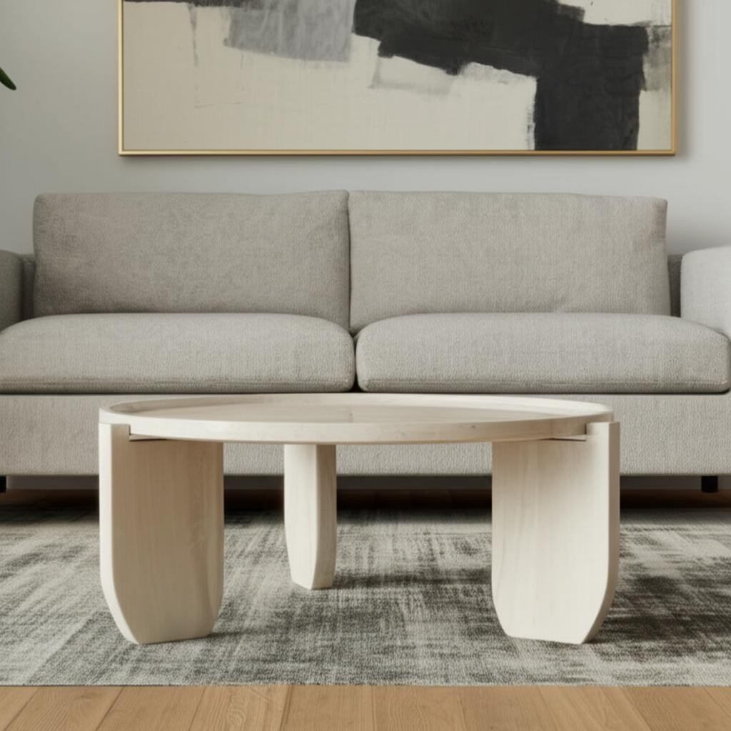 565076 30 in. Natural Genuine Marble & Marble Round Coffee Table