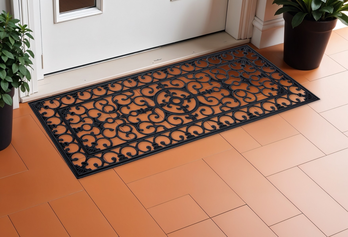 632534 17 x 41 in. Black Scrollwork Outdoor Rubber Door Mat