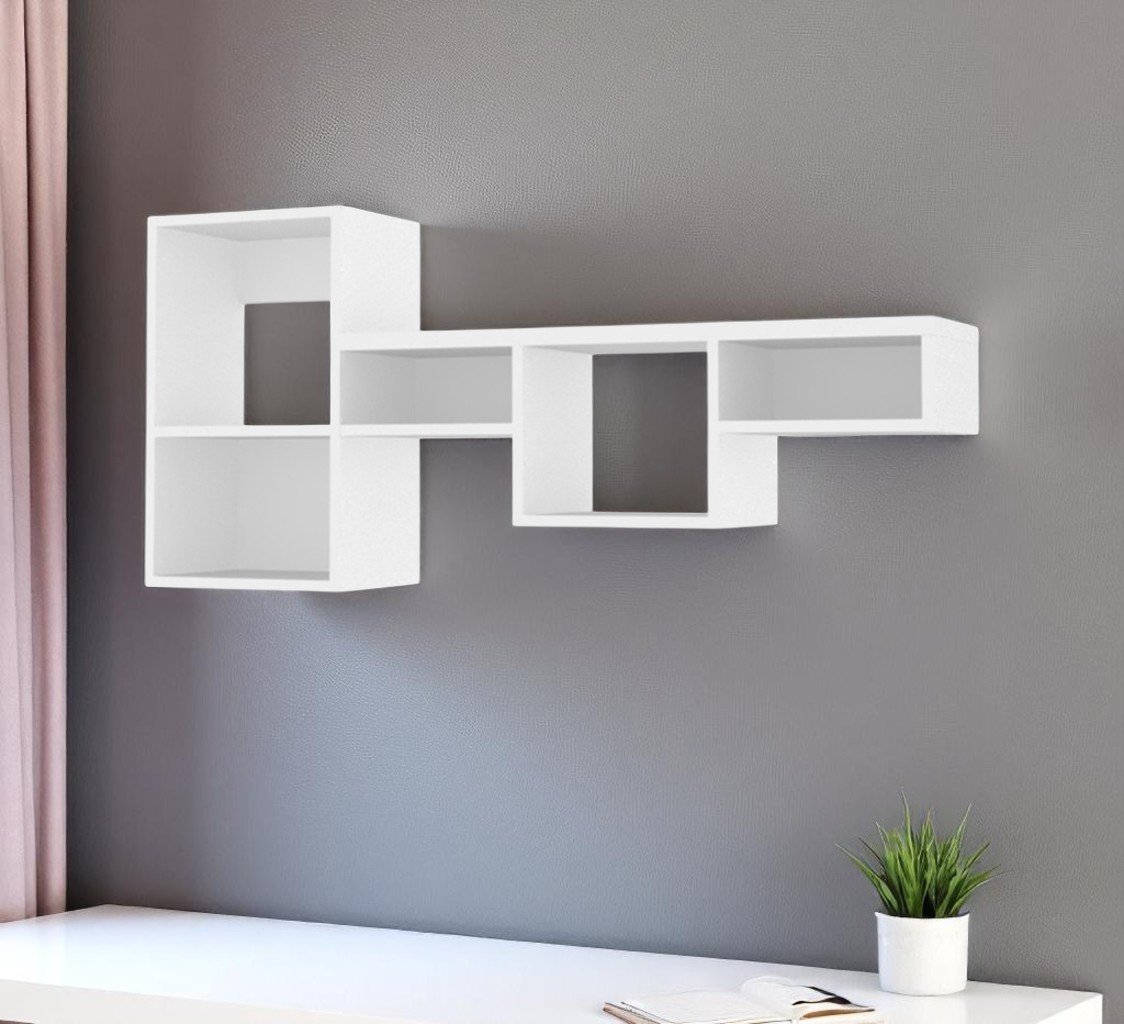 571363 47 in. White Wood Wall Mounted Cubby Shelf