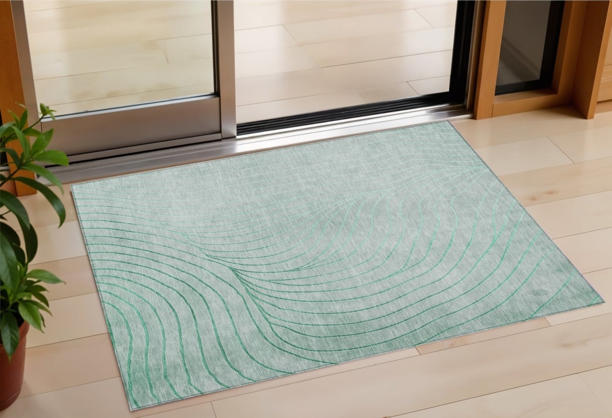 631779 3 x 5 ft. Mint Green & Silver Abstract Washable Indoor & Outdoor Rectangle Area Rug