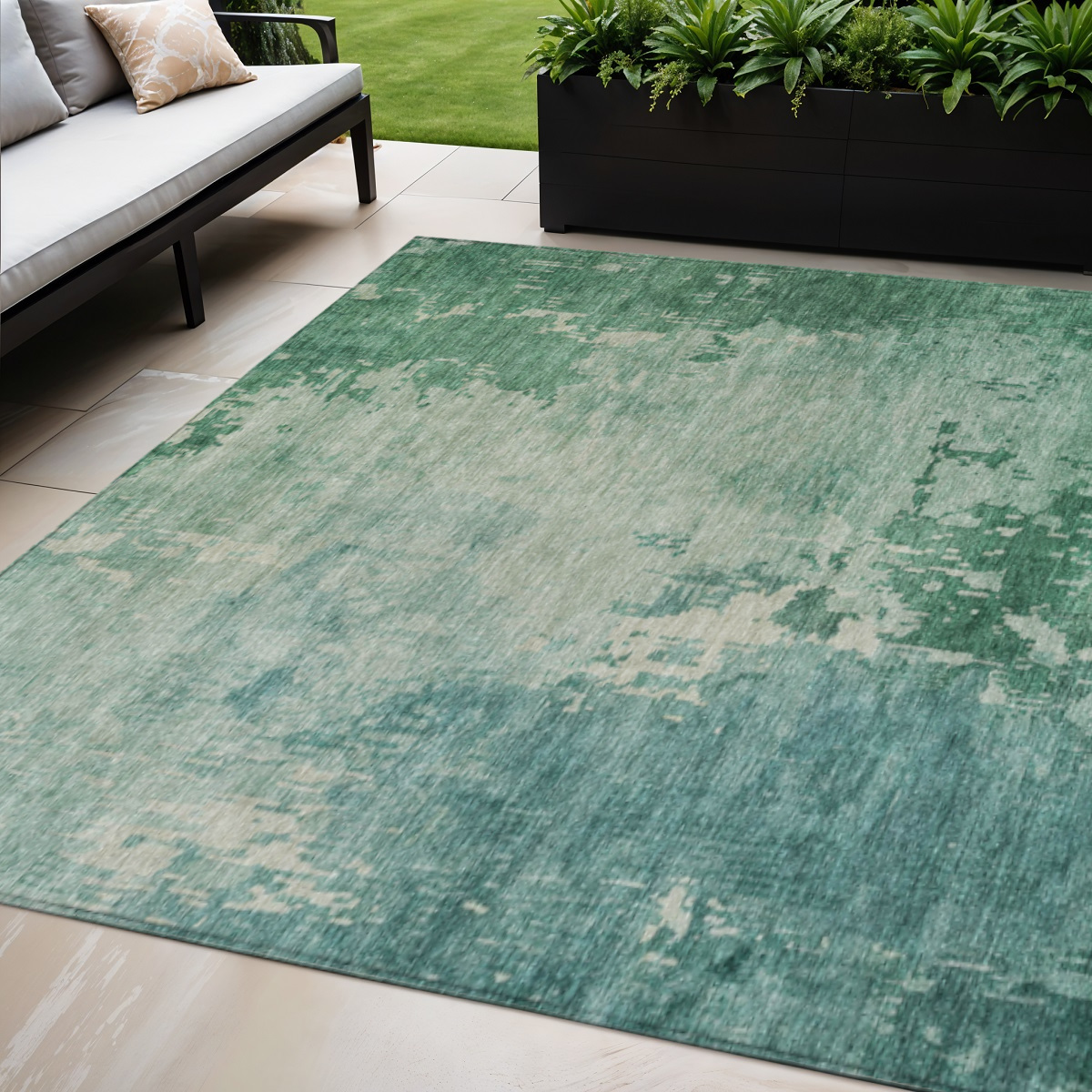 608233 5 x 8 ft. Emerald Abstract Washable Indoor & Outdoor Rectangle Area Rug