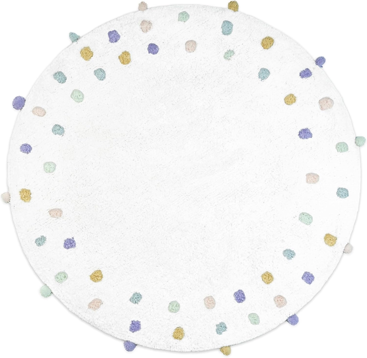634892 32 in. Green Purple & White Cotton Round Polka Dots Bath Rug