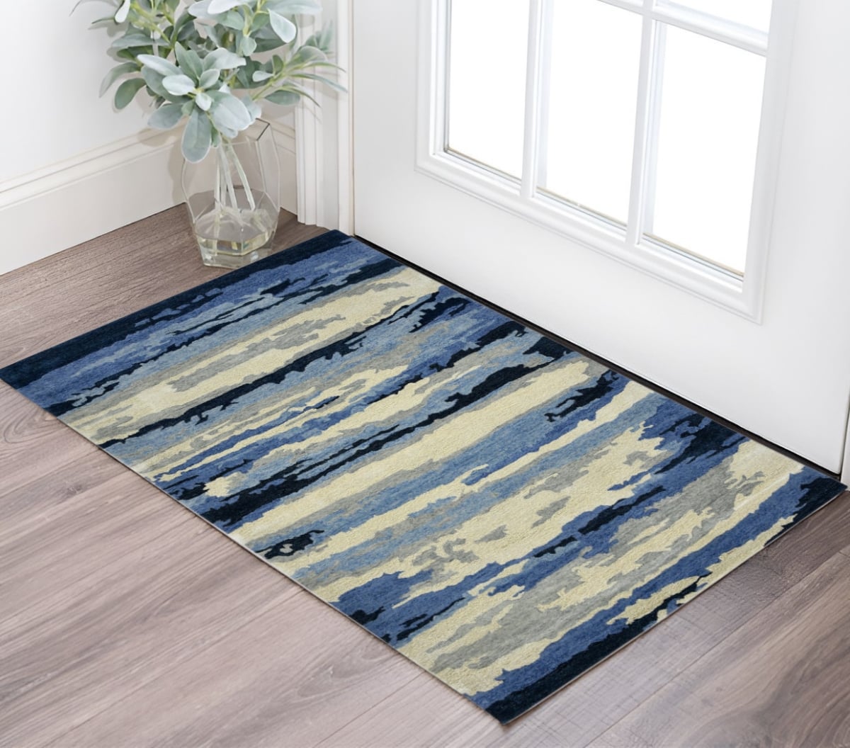 570769 2 x 3 ft. Navy Blue Ivory & Gray Wool Abstract Hand Tufted Rectangle Area Rug