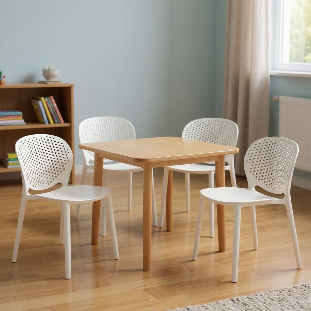 554666 Heavy Duty Plastic Juvenile Chairs, White - Set of 4