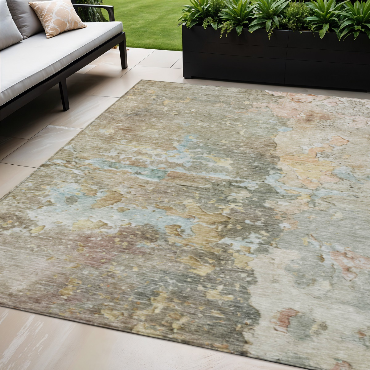 607771 5 x 8 ft. Brown Abstract Washable Indoor & Outdoor Rectangle Area Rug