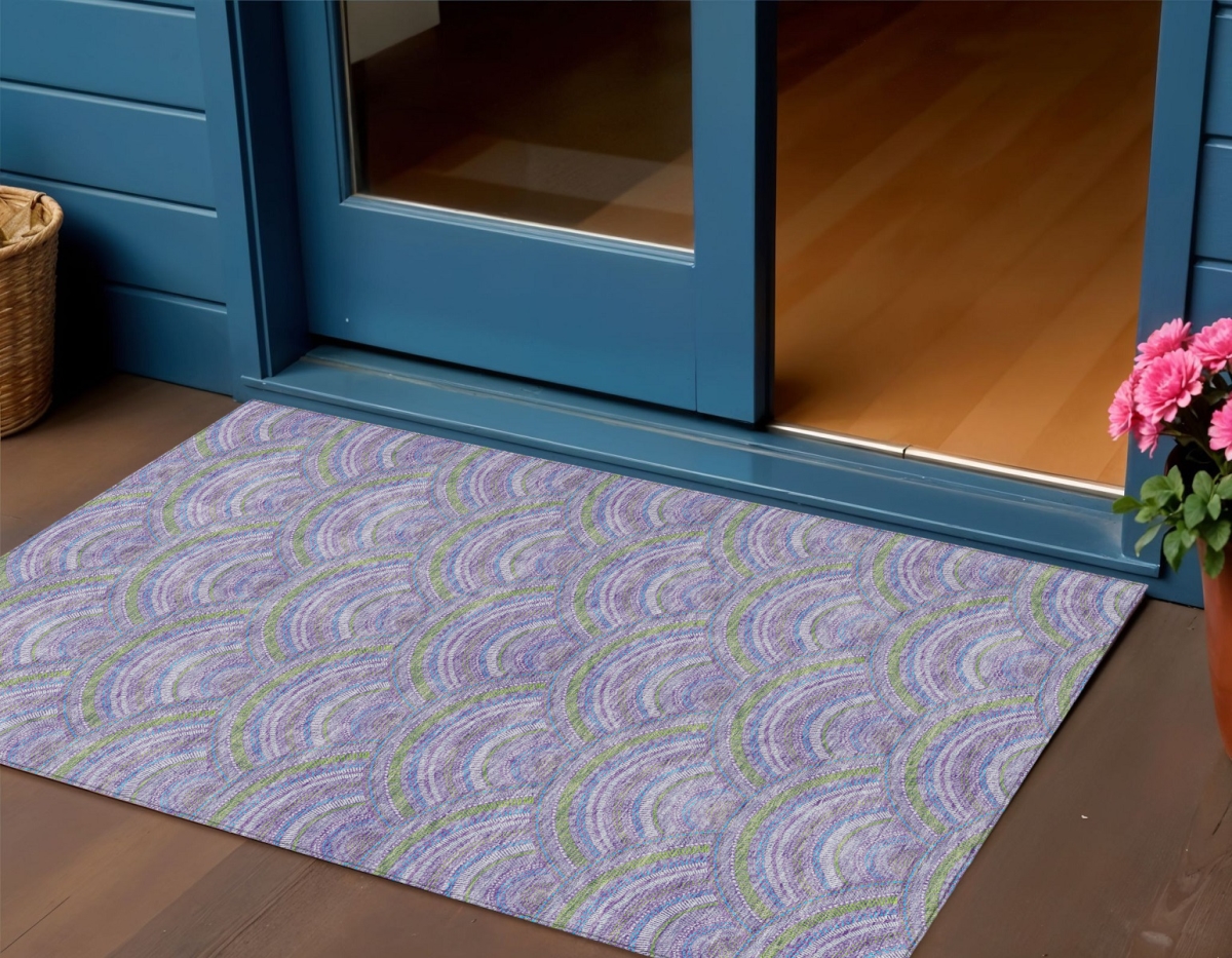 615206 3 x 5 ft. Lavender Sage & Ivory Geometric Washable Indoor & Outdoor Rectangle Area Rug