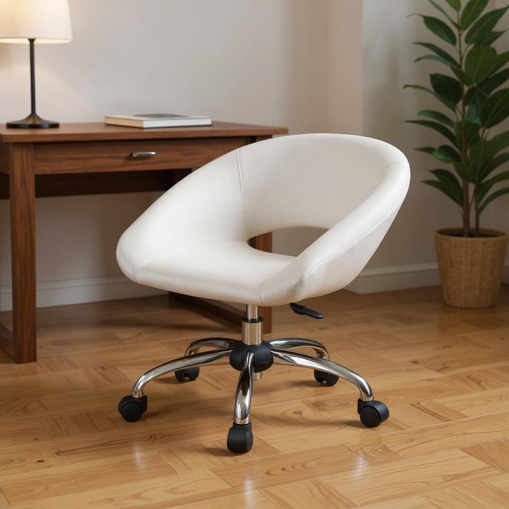 554046 White & Silver Faux Leather Adjustable Height Swivel Rolling Office Chair