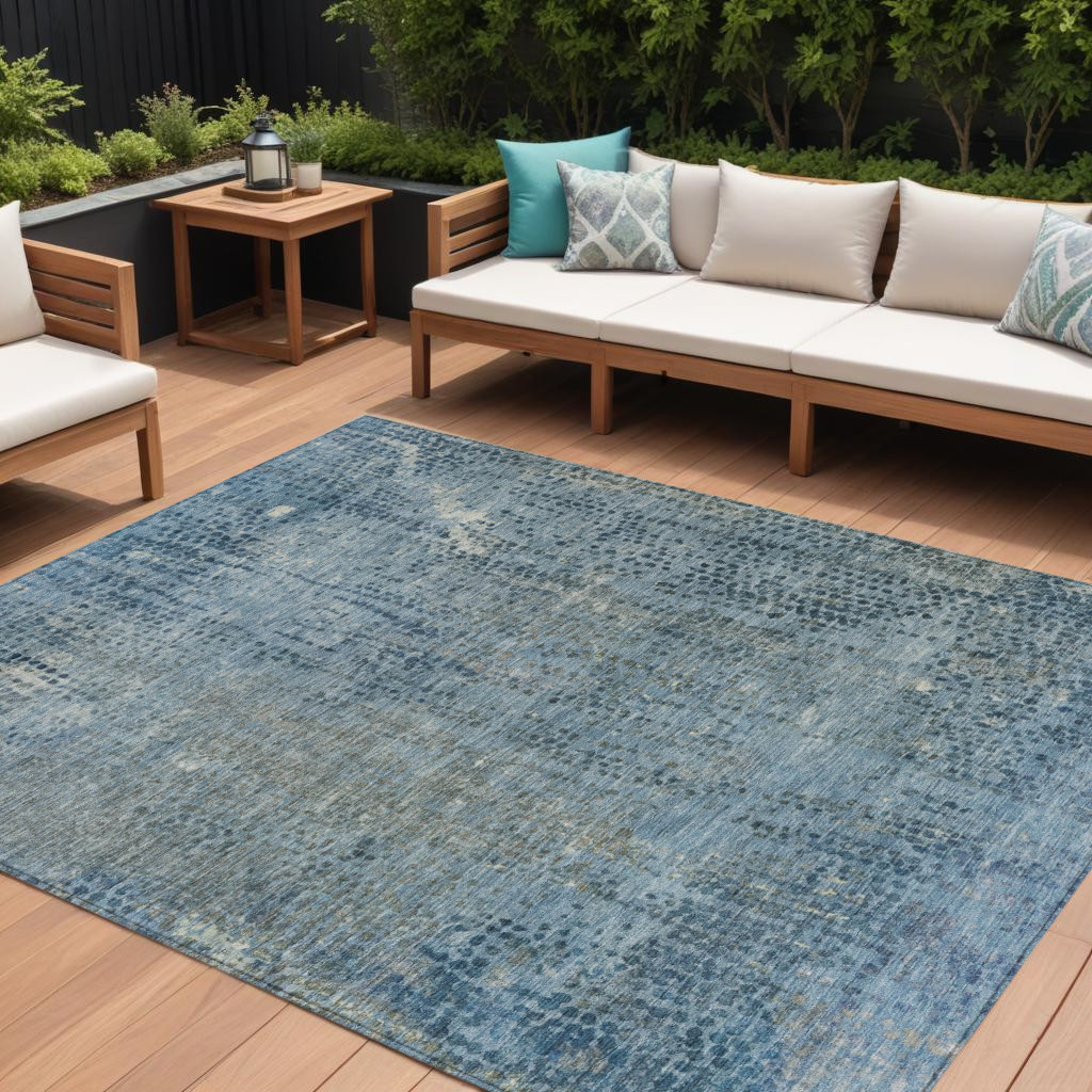 631093 9 x 12 ft. Blue & Ivory Abstract Washable Indoor & Outdoor Rectangle Area Rug