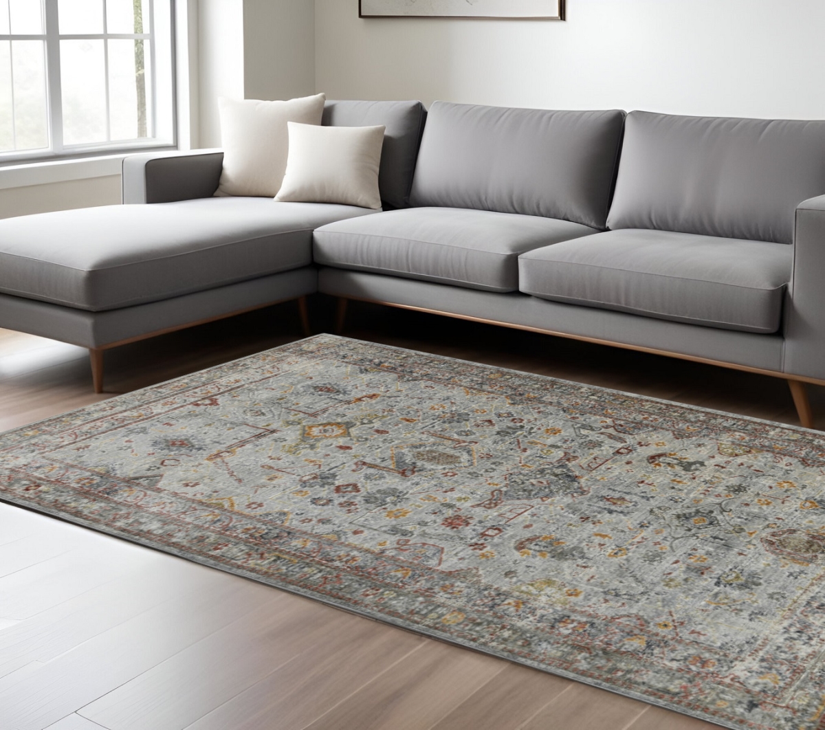 570838 8 x 11 ft. Gray Rust & Brown Medallion Rectangle Area Rug