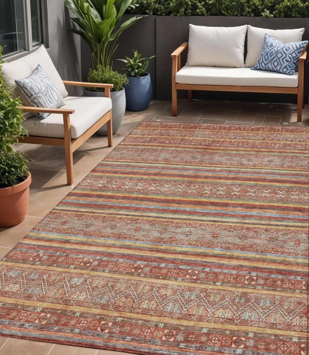 615975 5 x 8 ft. Rust Gold & Silver Southwestern Washable Indoor & Outdoor Rectangle Area Rug