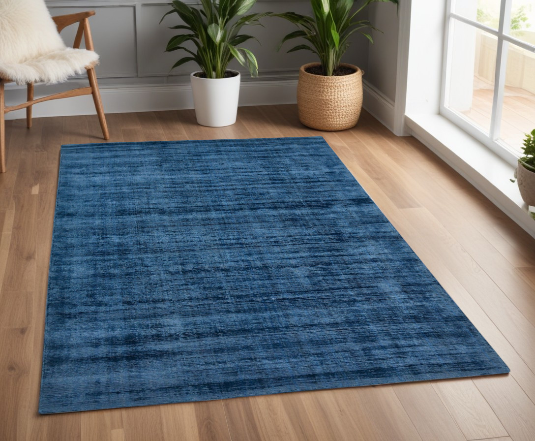 570249 4 x 6 ft. Dark Blue Striped Hand Woven Rectangle Area Rug