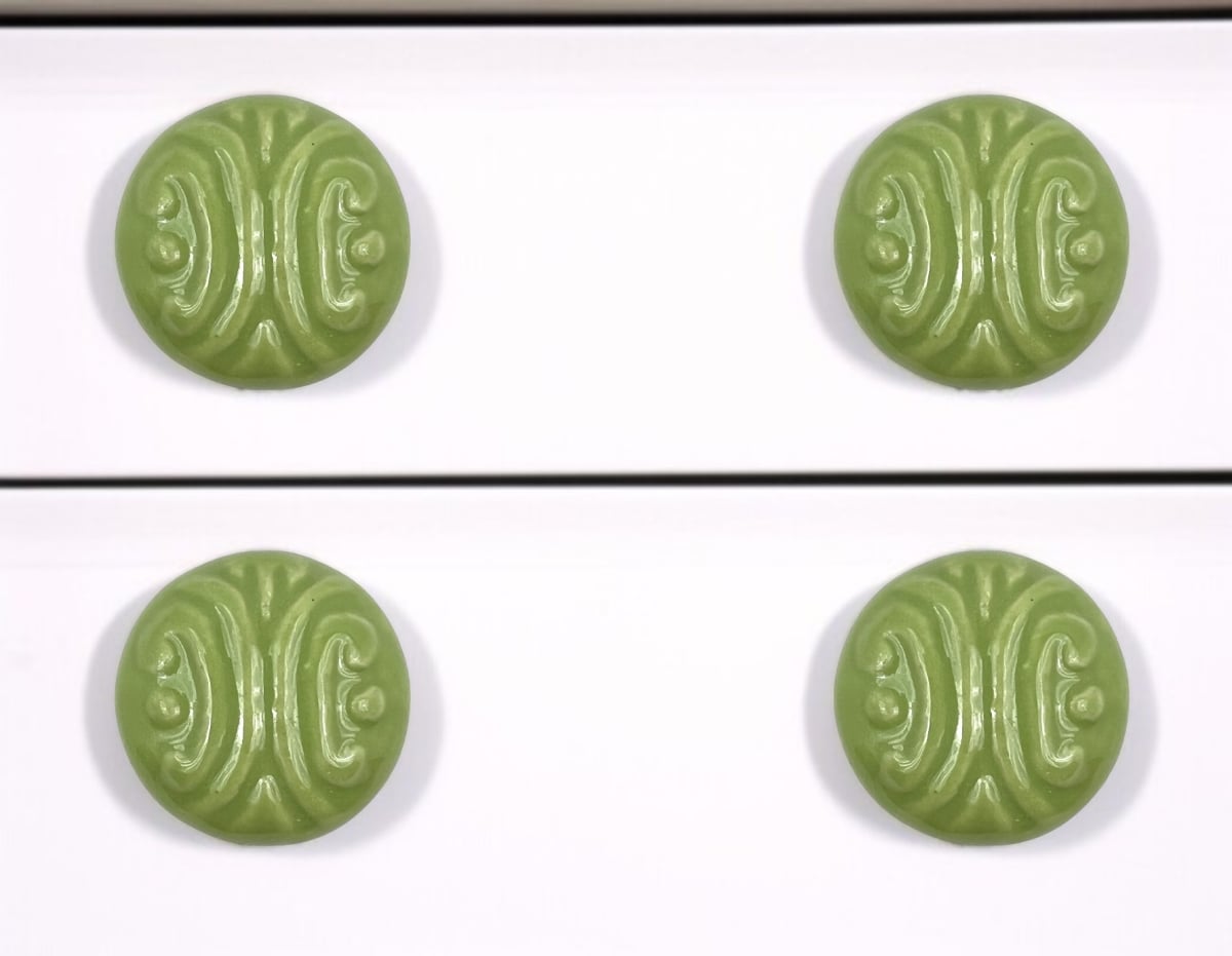 635756 Green Embossed Ceramic Drawer Pull Knobs - Set of 6