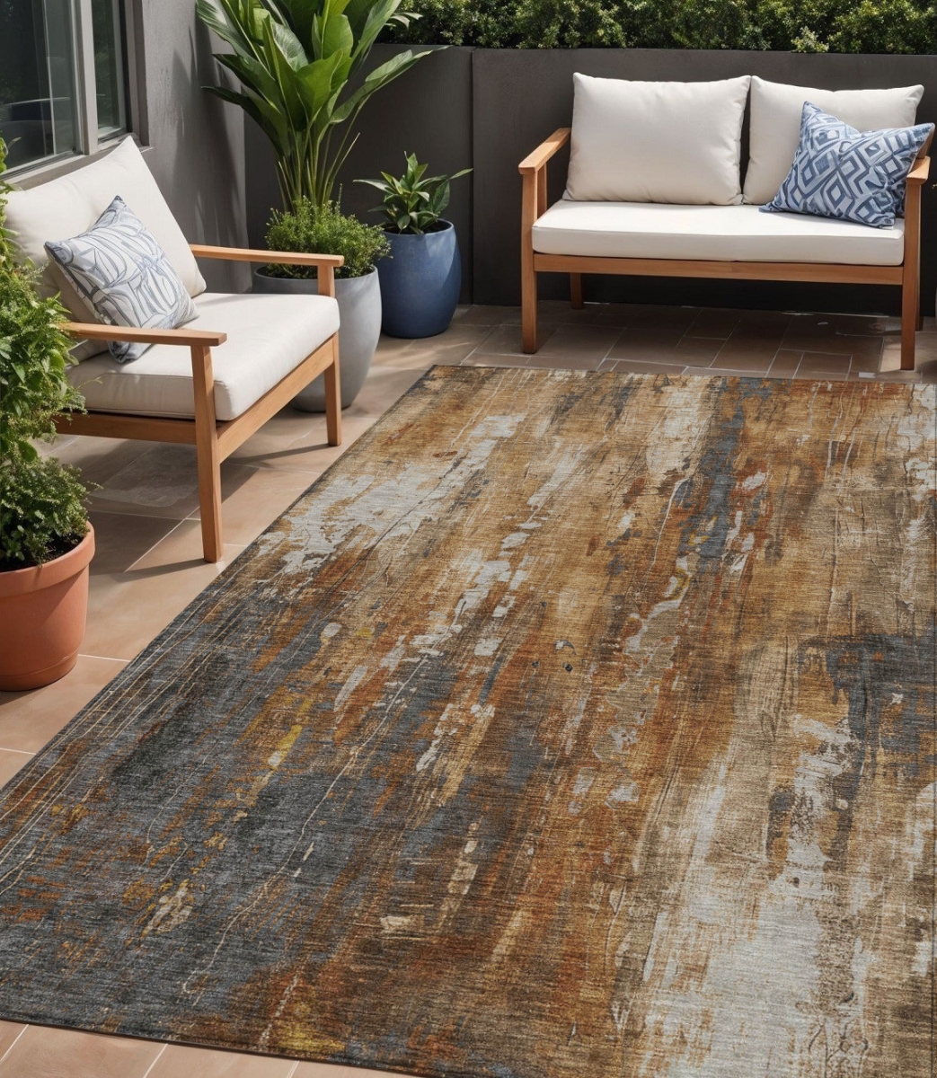617663 5 x 8 ft. Rust Gray & Ivory Abstract Washable Indoor & Outdoor Rectangle Area Rug