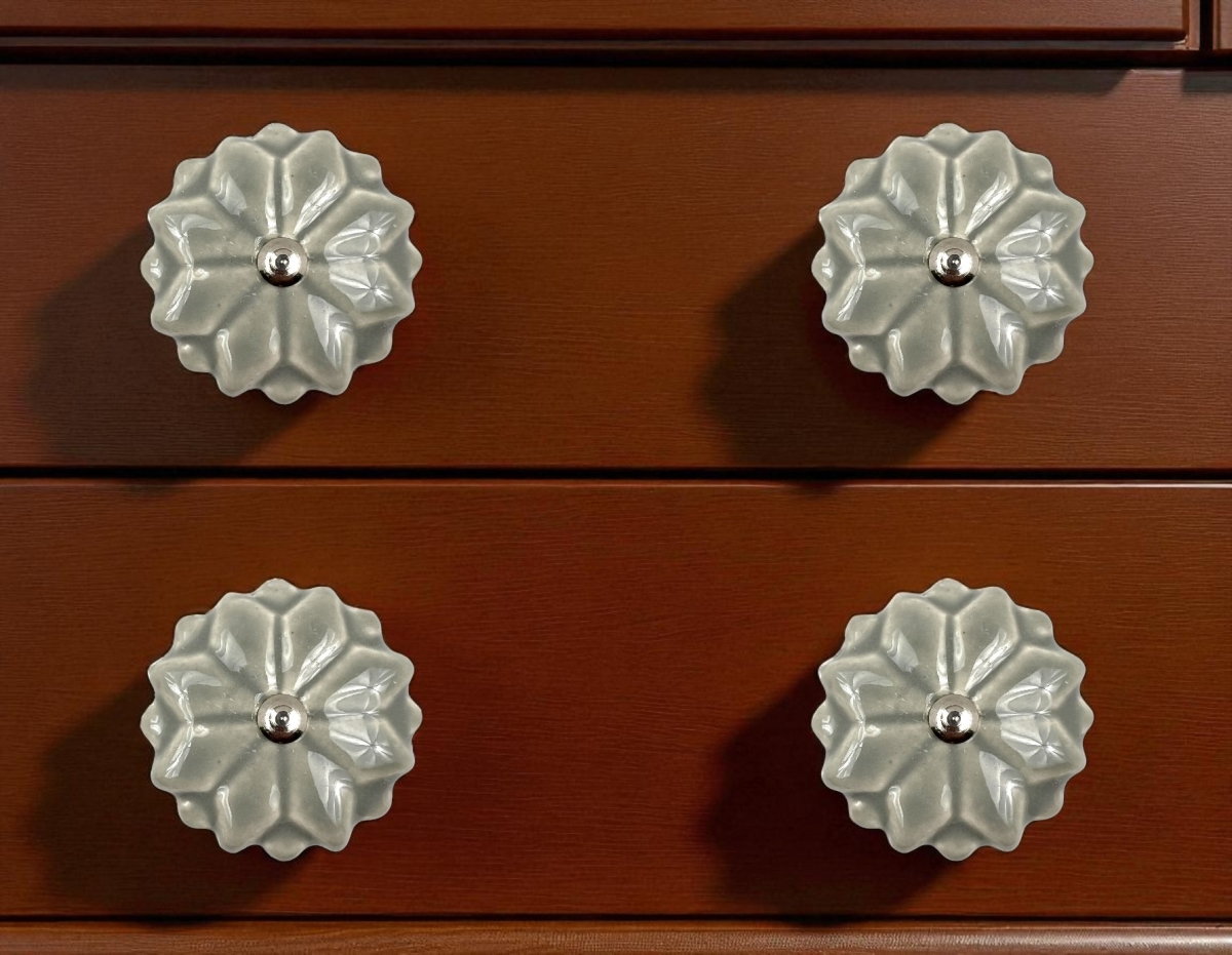 635762 Gray Ceramic Floral Drawer Pull Knobs - Set of 6