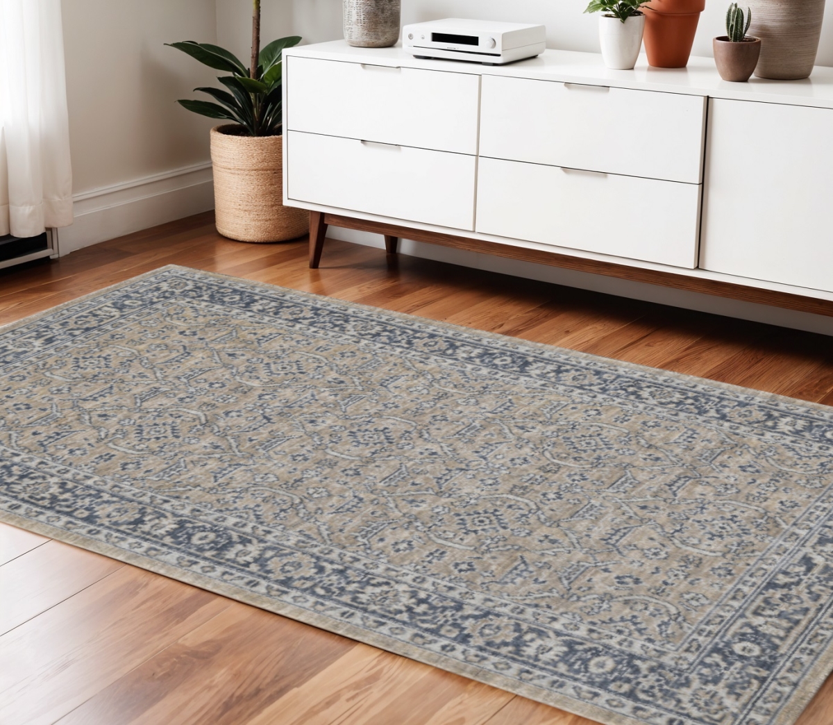 570738 4 x 6 ft. Gold Charcoal & Ivory Wool Medallion Hand Woven Rectangle Area Rug
