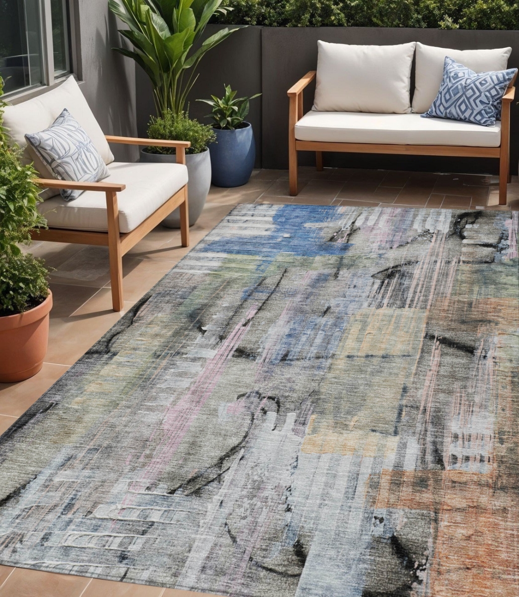 630946 5 x 8 ft. Blue Black & Copper Abstract Washable Indoor & Outdoor Rectangle Area Rug