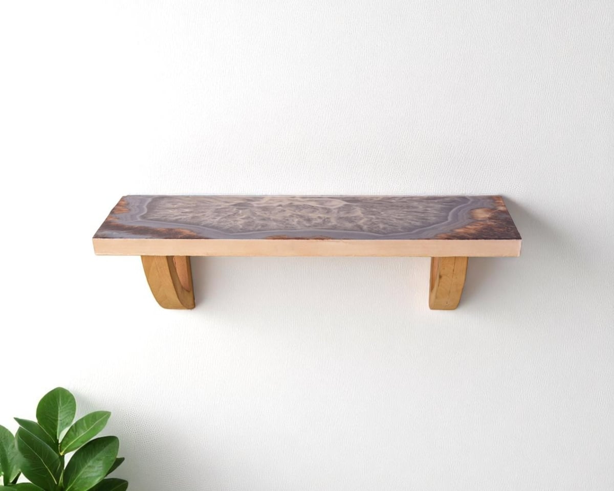 634525 36 in. Gray & Natural Wood Agate Pattern Wall Mount Accent Shelf