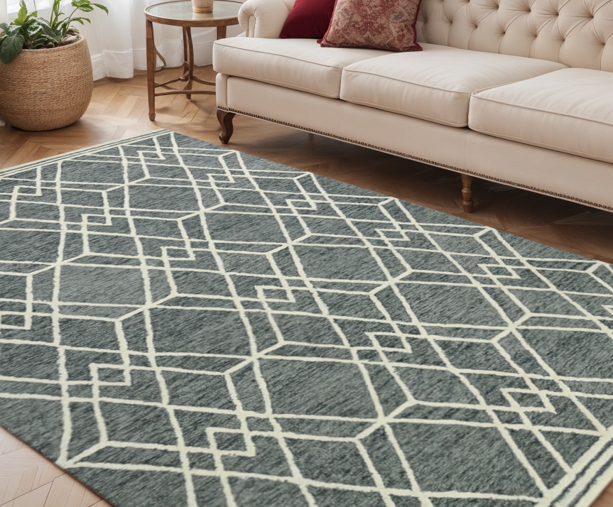 570424 5 x 8 ft. Gray & Ivory Wool Geometric Hand Hooked Rectangle Area Rug