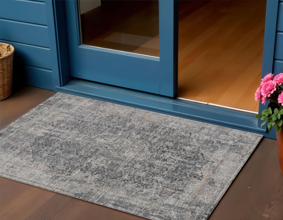 616604 3 x 5 ft. Charcoal & Silver Abstract Washable Indoor & Outdoor Rectangle Area Rug