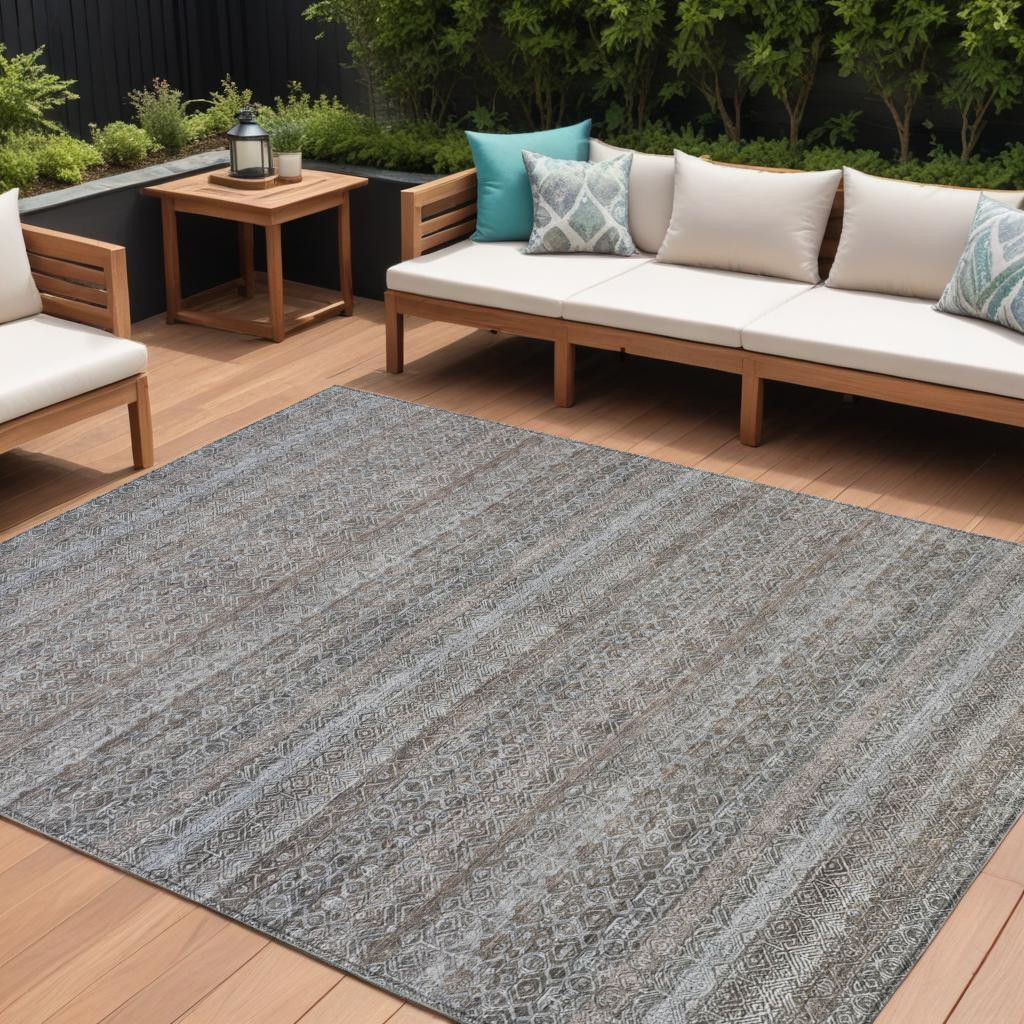 631663 9 x 12 ft. Brown & Beige Striped Washable Indoor & Outdoor Rectangle Area Rug