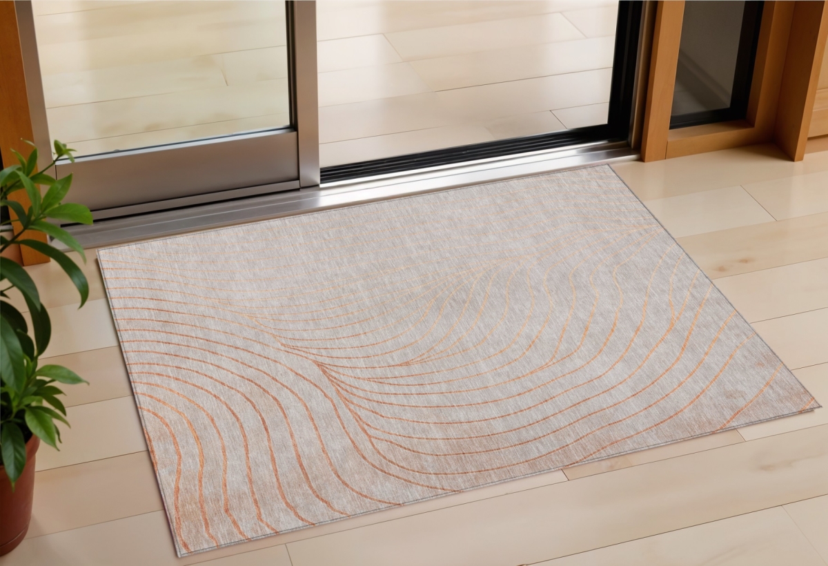 631761 3 x 5 ft. Copper & Silver Abstract Washable Indoor & Outdoor Rectangle Area Rug