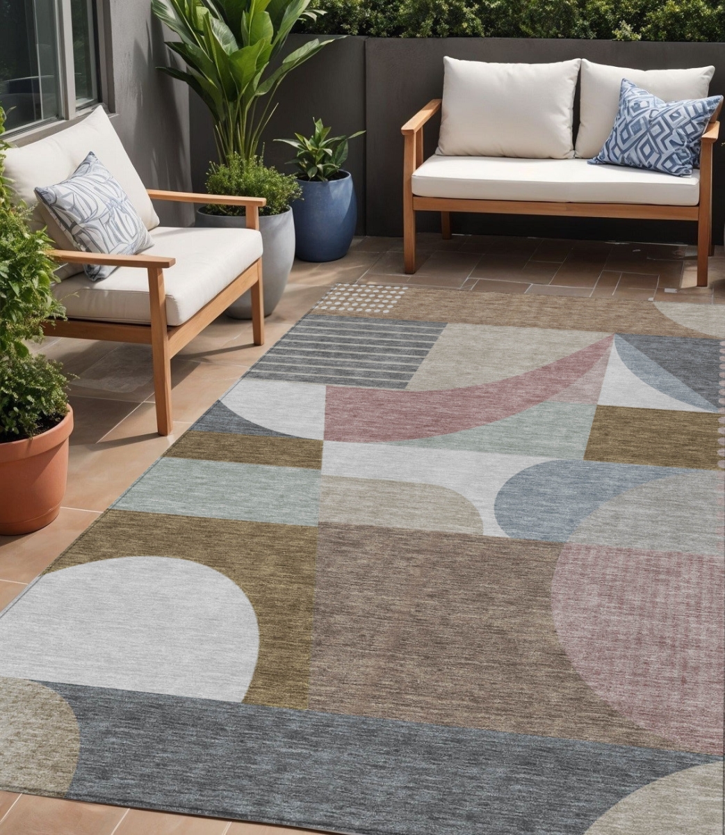 616731 5 x 8 ft. Brown Ivory & Mauve Geometric Washable Indoor & Outdoor Rectangle Area Rug