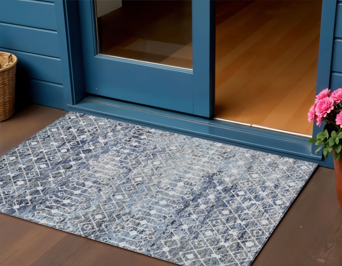 615800 3 x 5 ft. Blue & Silver Argyle Washable Indoor & Outdoor Rectangle Area Rug