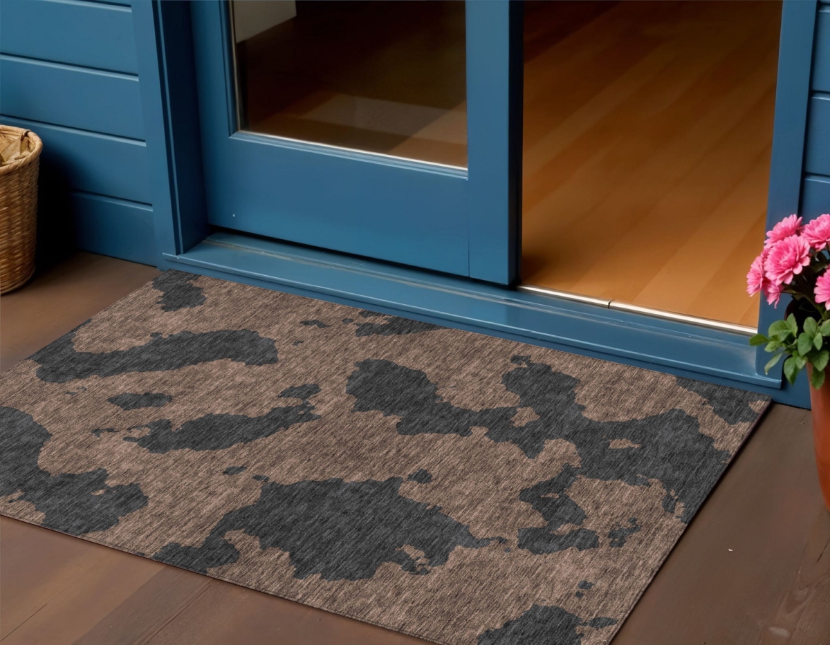 614521 3 x 5 ft. Chocolate & Charcoal Abstract Washable Indoor & Outdoor Rectangle Area Rug