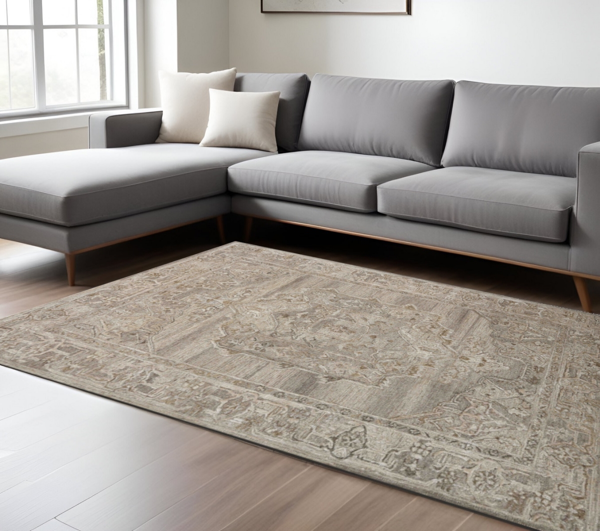 570598 8 x 10 ft. Brown & Beige Wool Oriental Hand Tufted Rectangle Area Rug