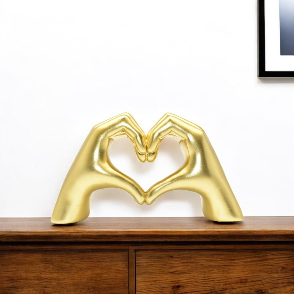 568335 4 in. Gold Resin Heart Hands Tabletop Sculpture