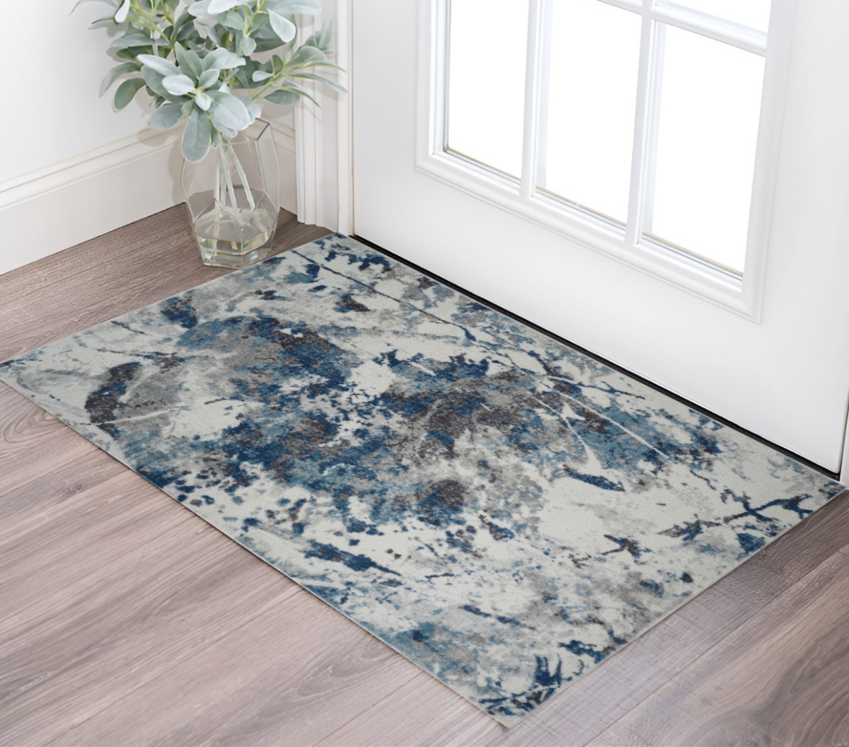 571147 2 x 3 ft. Ivory Teal & Black Abstract Rectangle Area Rug