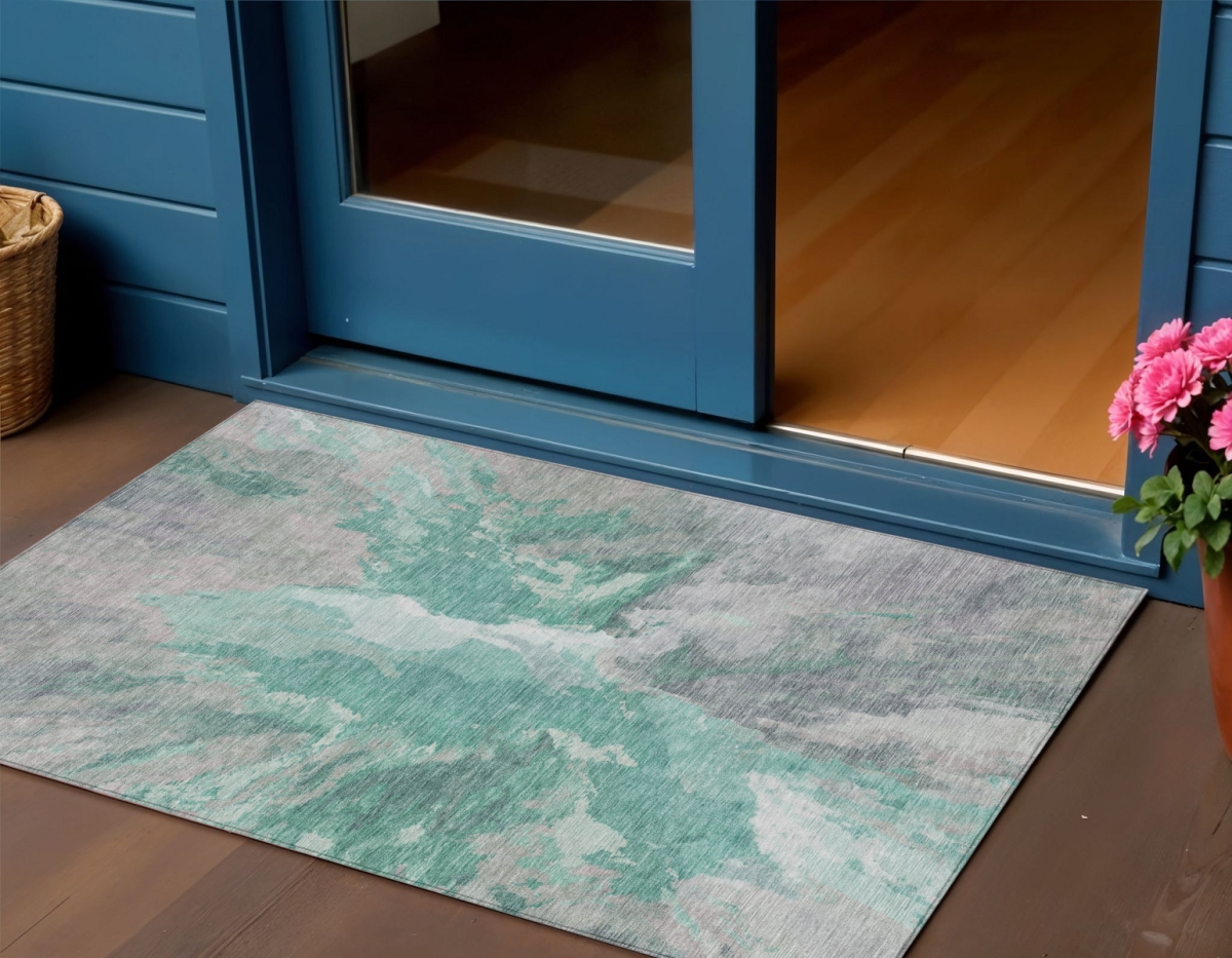 615626 3 x 5 ft. Teal Blue & Lavender Abstract Washable Indoor & Outdoor Rectangle Area Rug