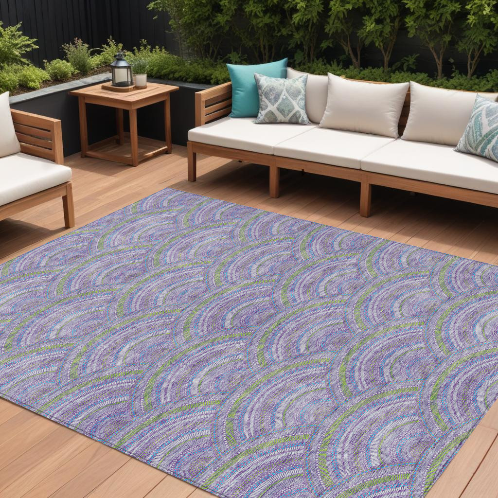 615210 9 x 12 ft. Lavender Sage & Ivory Geometric Washable Indoor & Outdoor Rectangle Area Rug