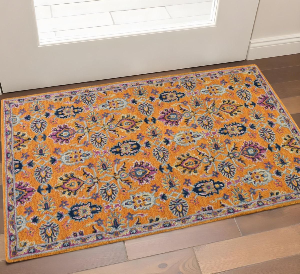 570702 2 x 3 ft. Orange, Purple & Blue Wool Floral Hand Tufted Rectangle Area Rug