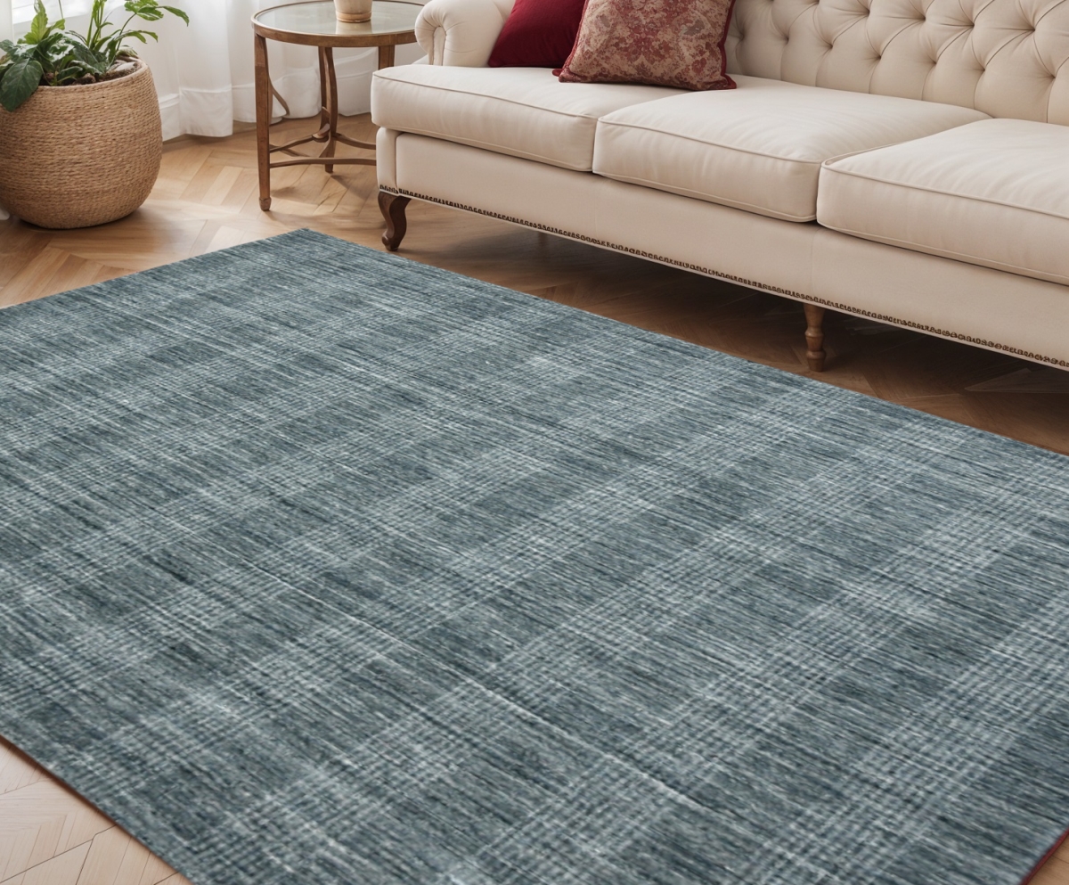 570487 5 x 8 ft. Blue & Ivory Wool Plaid Hand Woven Rectangle Area Rug