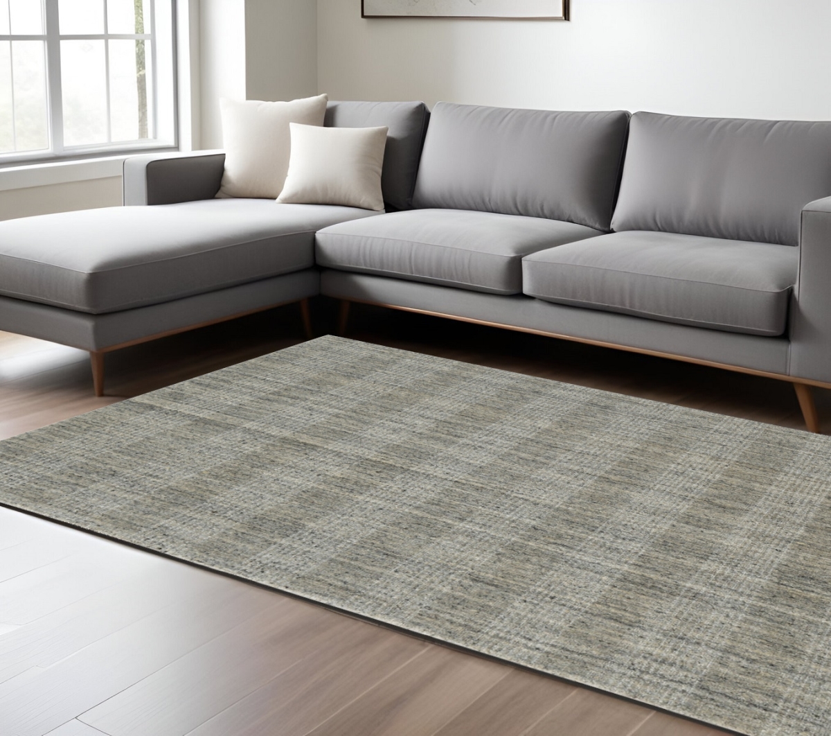 570479 9 x 12 ft. Gray & Beige Wool Plaid Hand Woven Rectangle Area Rug