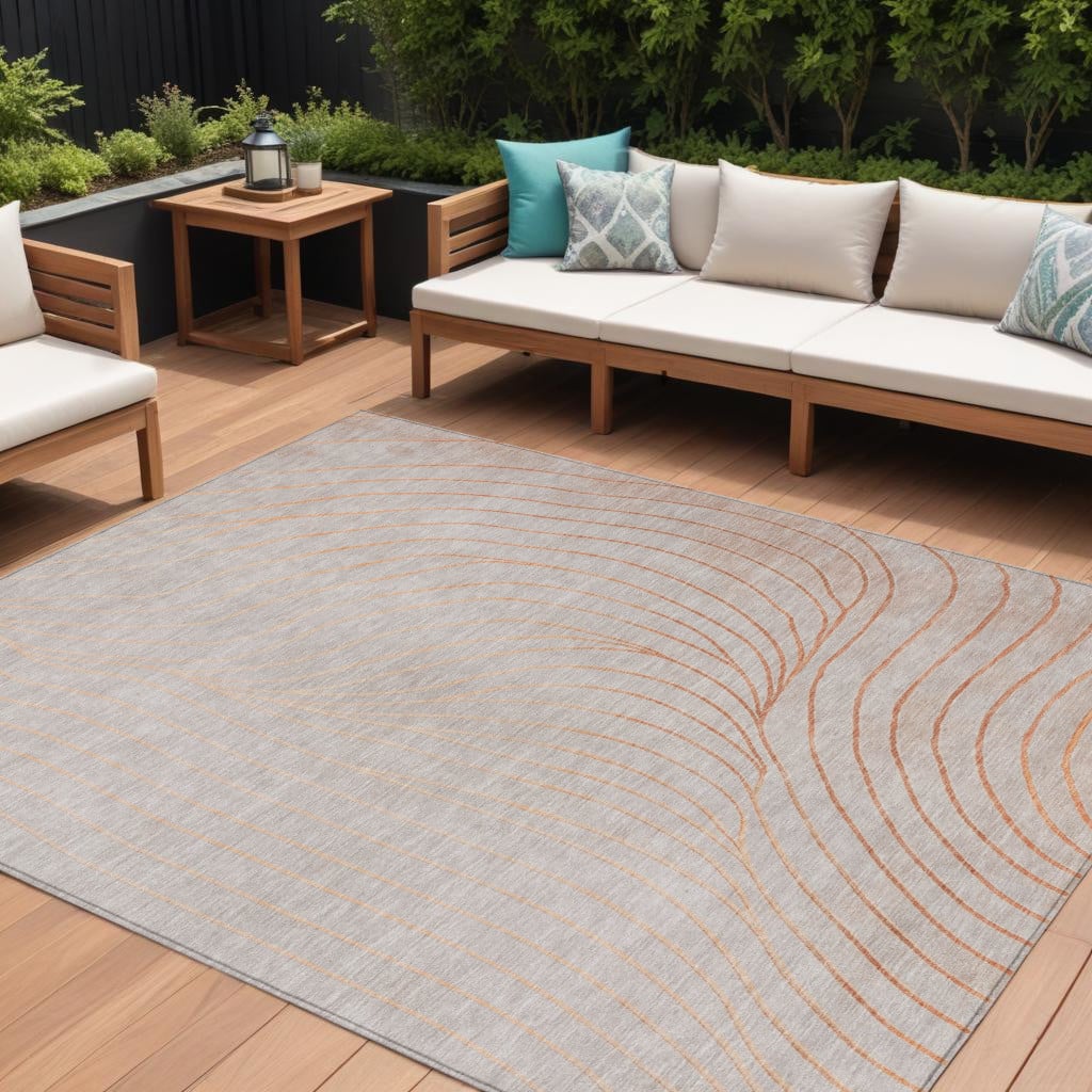 631765 9 x 12 ft. Copper & Silver Abstract Washable Indoor & Outdoor Rectangle Area Rug