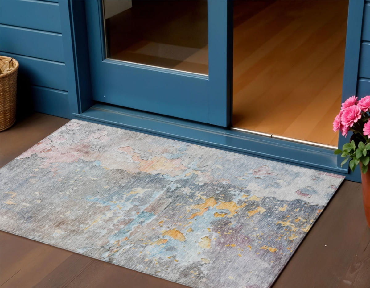 607788 3 x 5 ft. Granite Gray Abstract Washable Indoor & Outdoor Rectangle Area Rug