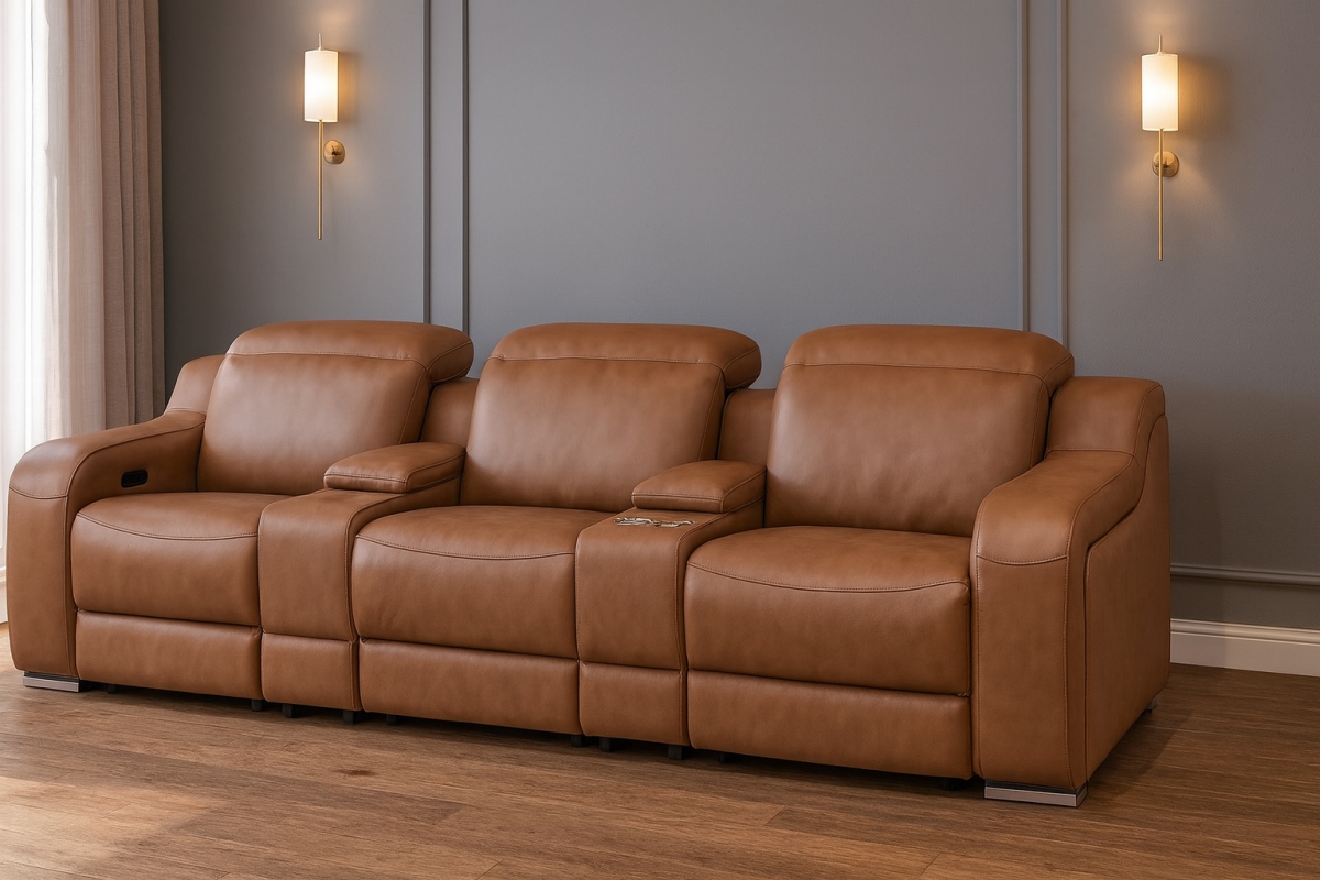 632889 30 x 129 x 41 in. Chestnut Italian Leather Reclining USB Sofa