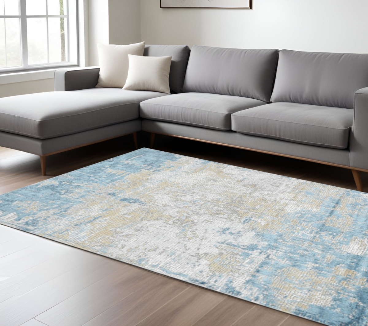 570902 8 x 10 ft. Gold Sky Blue & Ivory Abstract Rectangle Area Rug