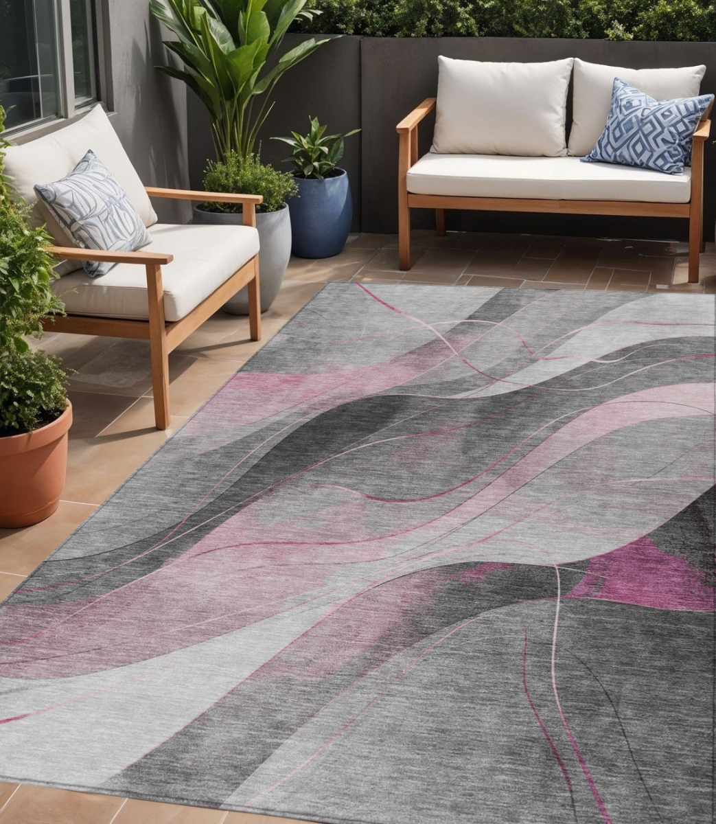 616761 5 x 8 ft. Pink Gray & Silver Abstract Washable Indoor & Outdoor Rectangle Area Rug