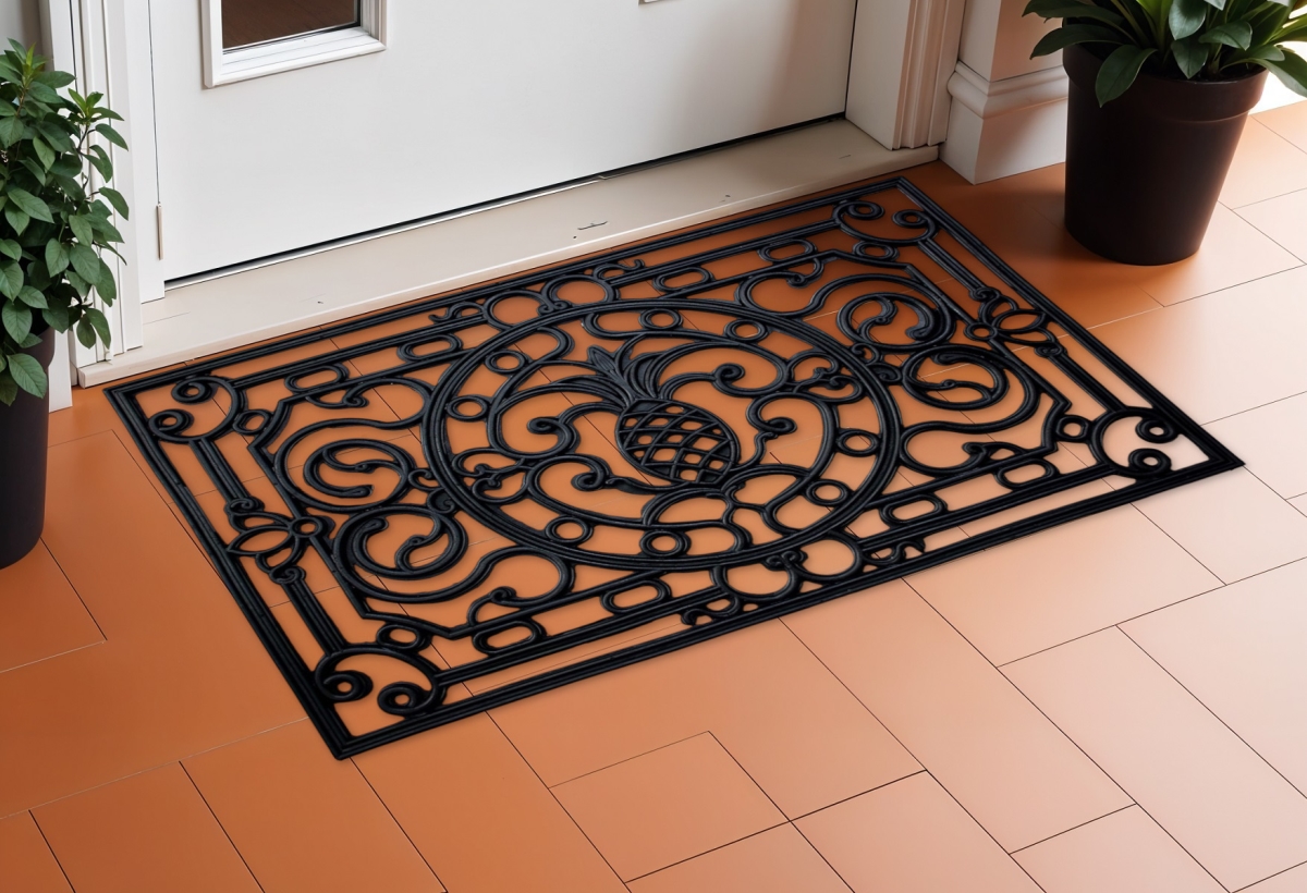 632544 24 x 36 in. Black Pineapple & Scrollwork Outdoor Rubber Door Mat
