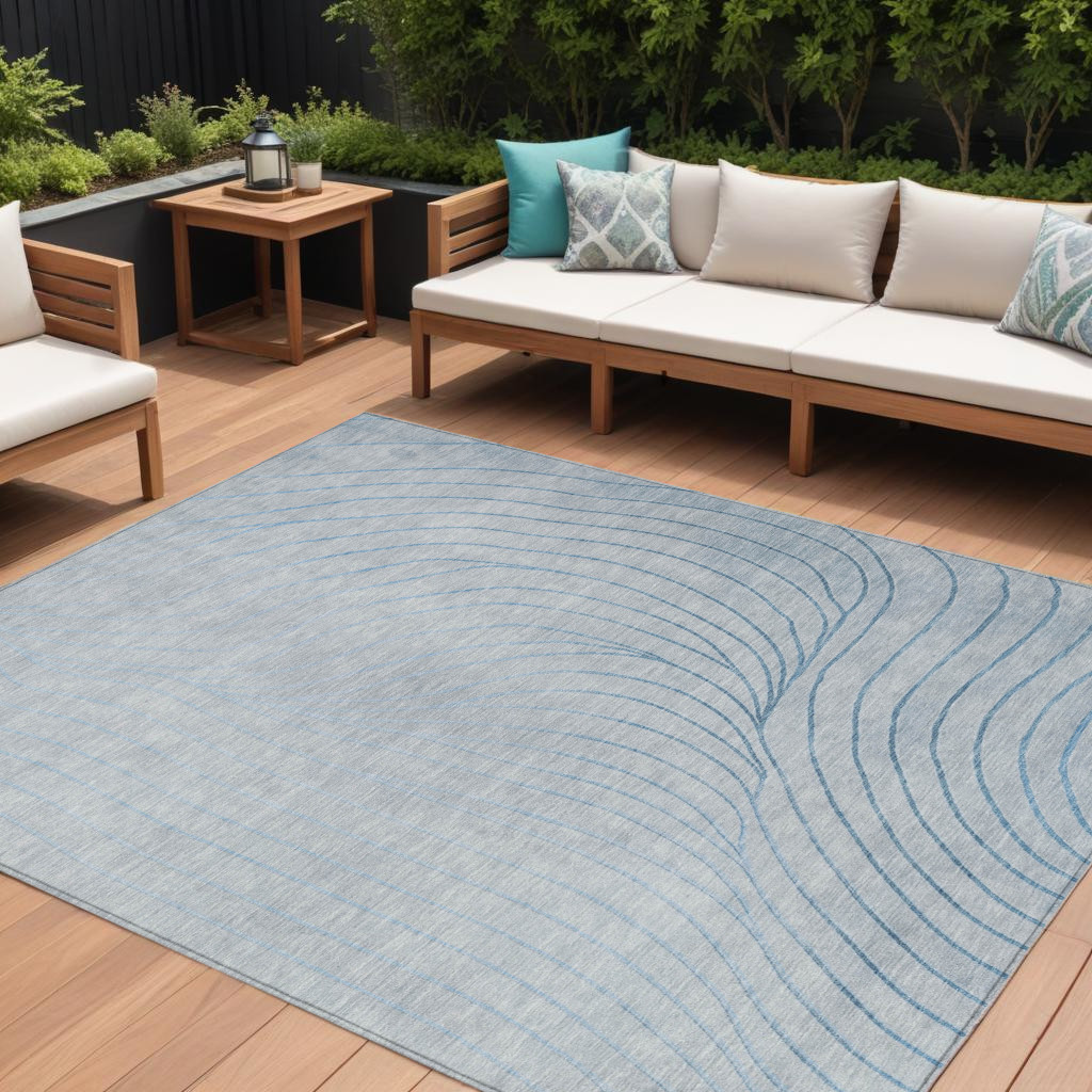 631796 10 x 14 ft. Sky Blue & Silver Abstract Washable Indoor & Outdoor Rectangle Area Rug