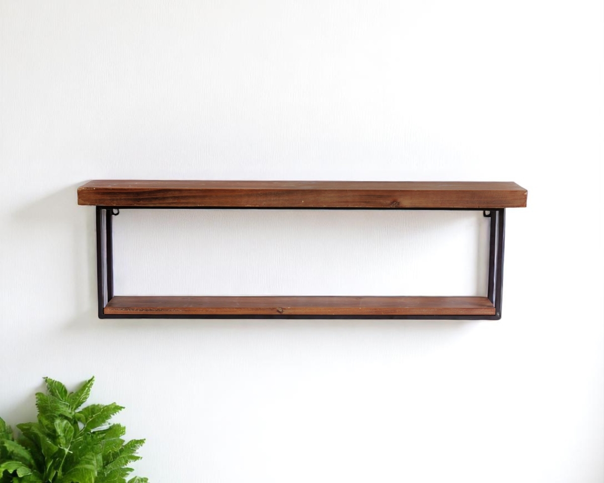 634519 36 in. Black & Brown Wood & Metal Two Level Accent Shelf - Set of 2